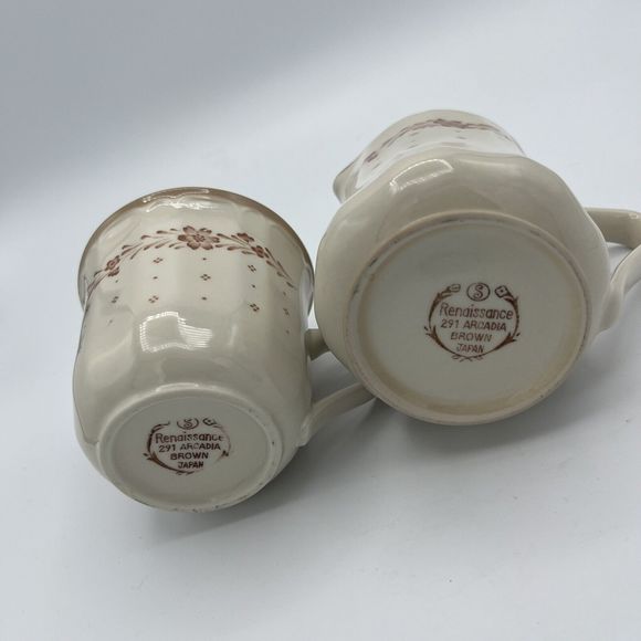 Renaissance Acadia White & Brown Coffee Cup & Creamer 291 Japan Mug Vintage VGC - Picture 5 of 8